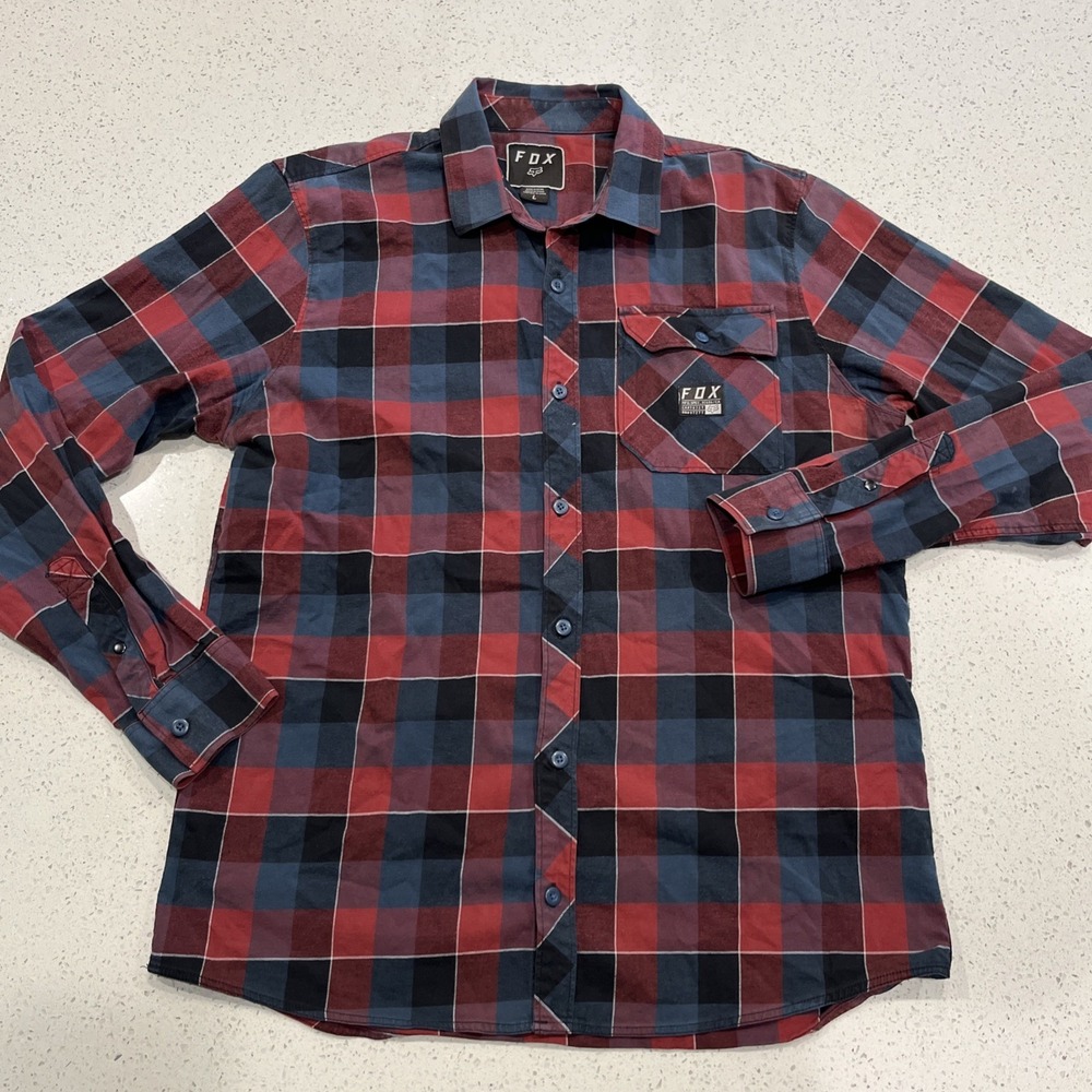 Fox Racing Long Sleeve Flannel Grey Black Red Check Size Large